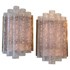 Pair of Brass Ice Glass Wall Sconces by Doria, Germany