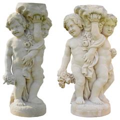 Pair of Stone Statues in the Image of Two Interleaved Putti, 19th Century 4