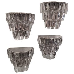 Lot of 4 Vintage Crystal Sconces with Faceted Elements