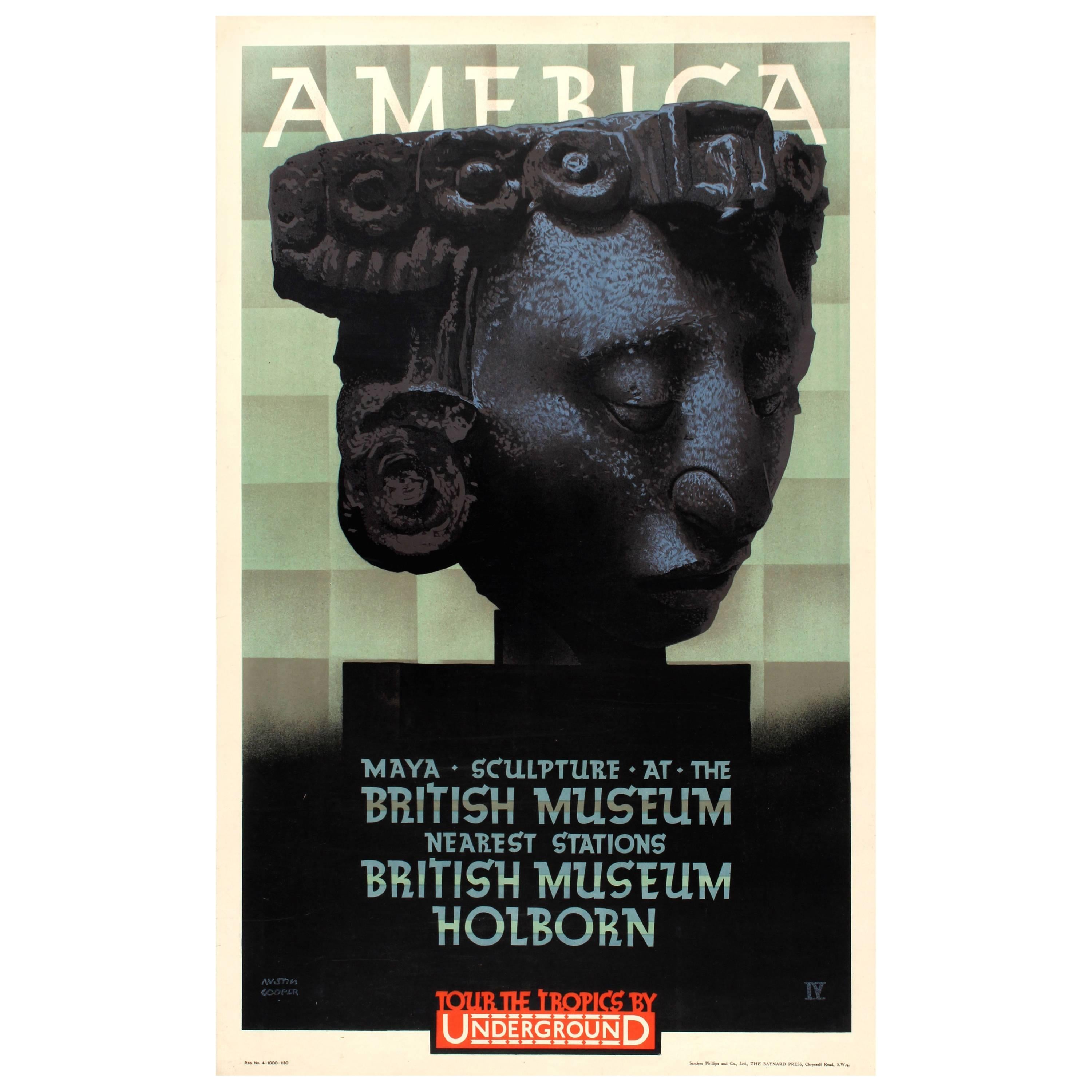 Original London Underground Poster America Maya Sculpture at the British Museum