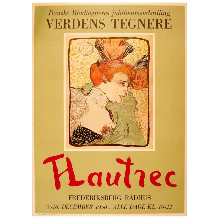 Vintage Art Exhibition Poster Featuring an Image by Toulouse Lautrec For Sale