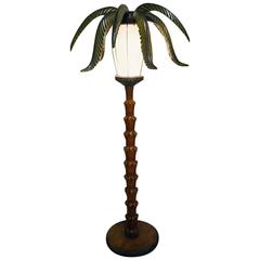 1950s Palm Tree Floor Lamp in Hand-Carved and Hand-Painted Wood