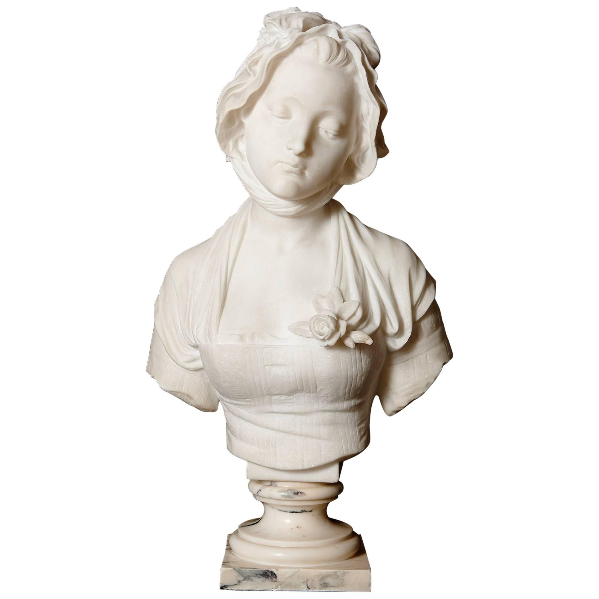 French Antique Marble Bust of a Maiden by Eugène Laurent
