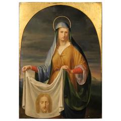 19th Century Flemish Oil Painting "Veil of Veronica"