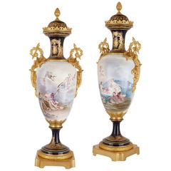 Pair of French Ormolu and Sèvres Porcelain Antique Vases