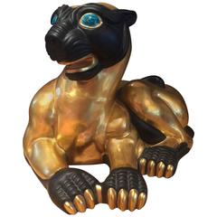 Rare Gilded and Glazed Porcelain Cat by Manifattura Artistica Porcellane