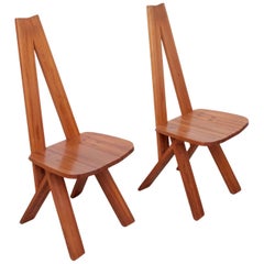 Pair of Two Pierre Chapo S45 Chairs in Solid Elm