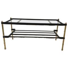 Coffee Table, Faux Bamboo and Leather, Jacques Adnet, France, 1950s 1