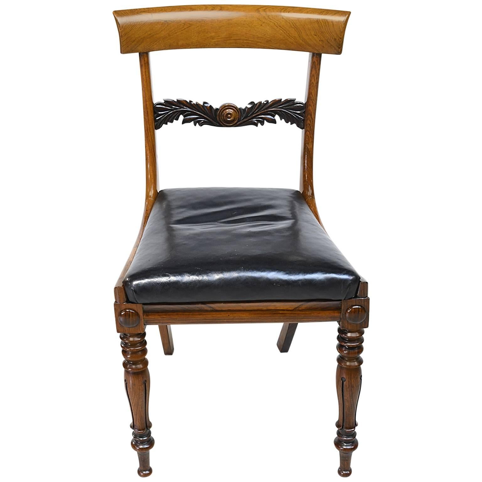 English Regency Rosewood Chair with Black Leather Upholstery, circa 1830