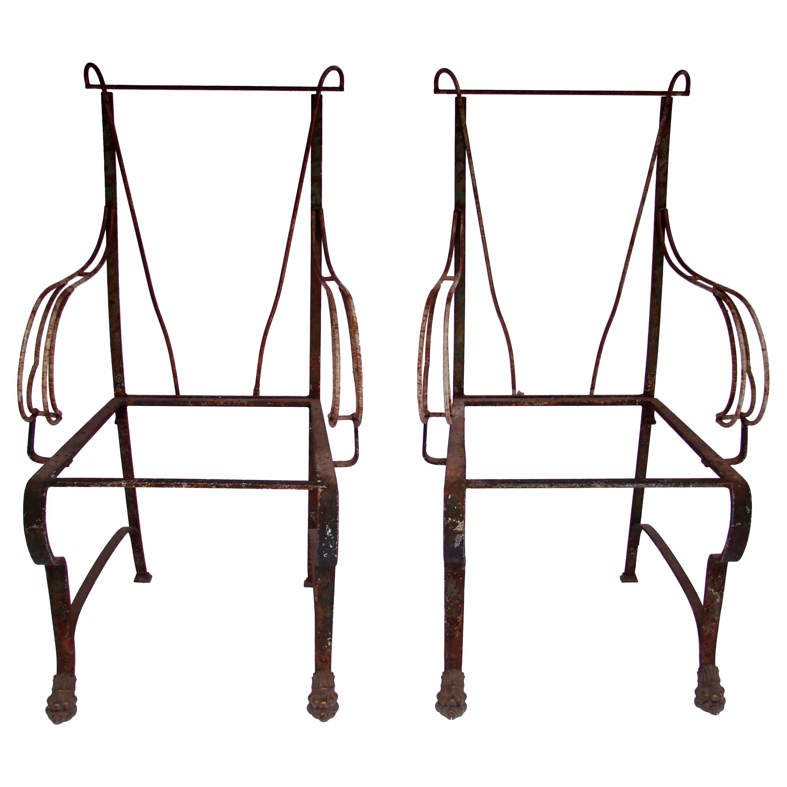 1920s, French, Wrought Iron Pair of Armchairs For Sale