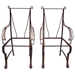 1920s, French, Wrought Iron Pair of Armchairs