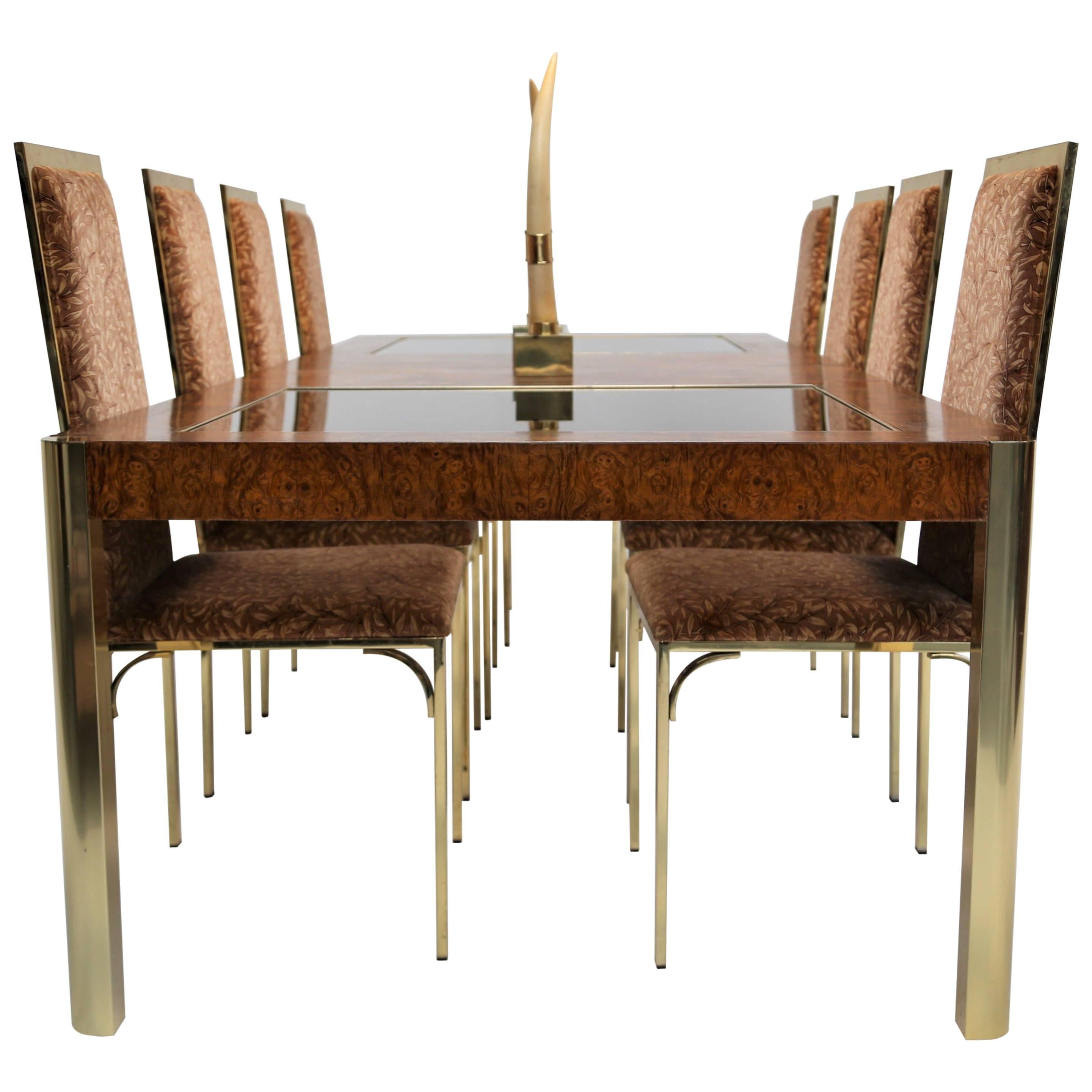 Century Furniture burlwood and brass mid century extending dining table. For Sale