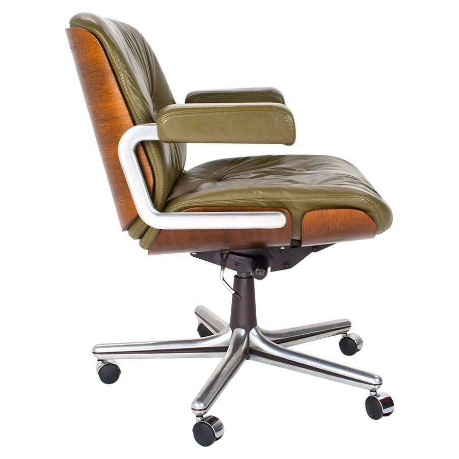1960s Rare Swiss Swivel Leather and Rosewood Desk Chair by Stoll for  Giroflex at 1stDibs