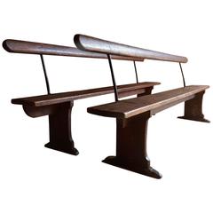 Vintage Pair of Mid-Century Industrial Railway Benches, 20th Century Rustic