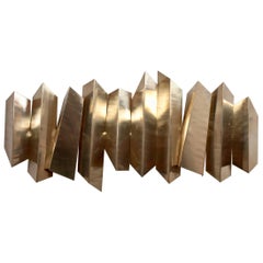 Huge Illuminated Brass Wall Sculpture Lamp Attributed to Mario Torregiani