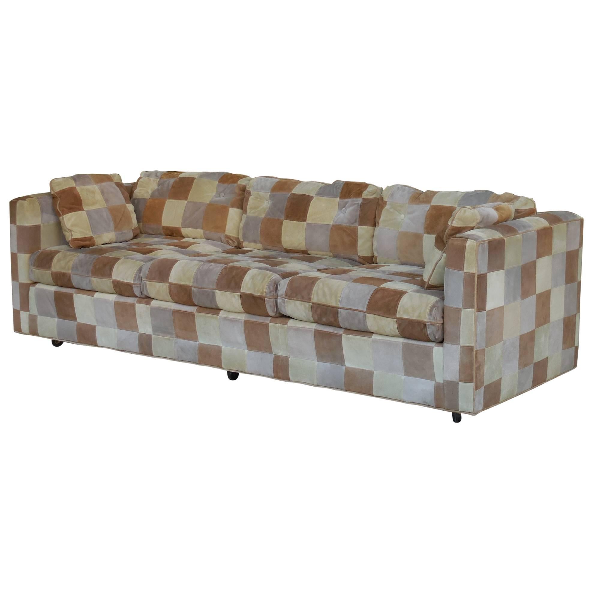 Modern and Unique Suede Leather Citiscape Sofa, 1970s