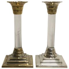 1960s Silver and Lucite Candlesticks, Pair 1960s Silver and Lucite Candlesticks, Pair