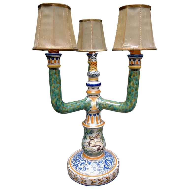 Circa 1940 Spanish Majolica Candelabra Lamp From The Niveiro Circa 1940 Spanish Majolica Candelabra Lamp From The Niveiro Talavera Work For
