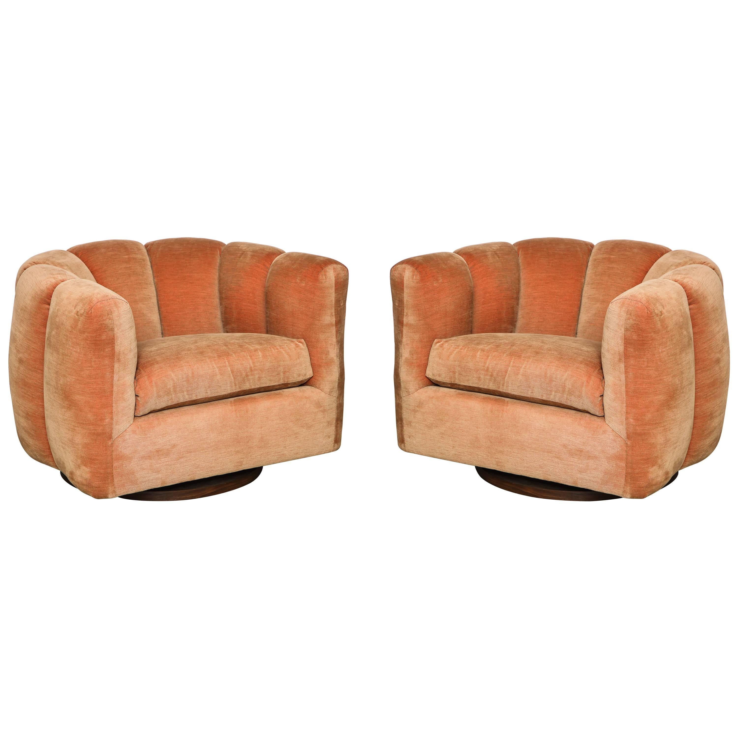 Pair of Swivel Tufted Armchairs, attributed to Milo Baughman