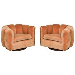 Pair of Swivel Tufted Armchairs, attributed to Milo Baughman