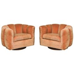 Pair of Swivel Tufted Armchairs, attributed to Milo Baughman