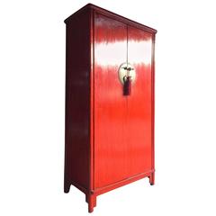 Vintage Style Chinese Wardrobe Armoire Red Lacquered Oriental Shan Xi