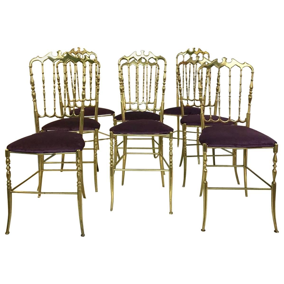Set of 12 Polished Gilt Brass Chiavari Ballroom Chairs