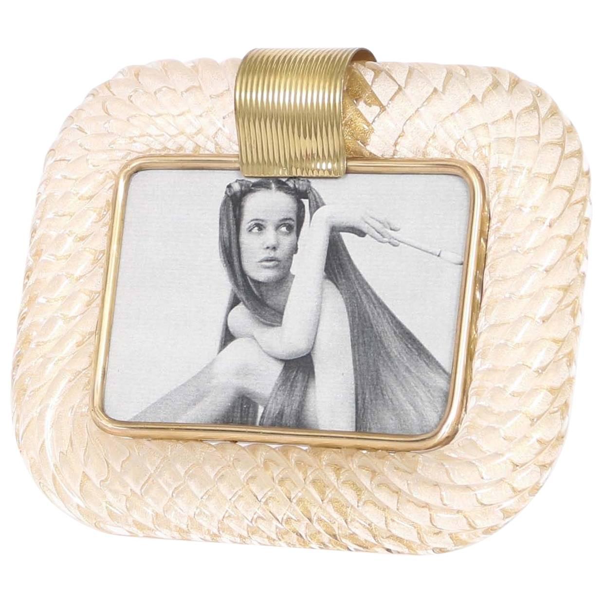 Venini 'Torciglione' Murano Glass Photo Frame with Gold Flakes at 1stDibs