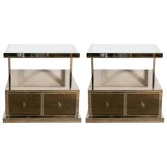 Pair of Nickeled and Mirrored Nightstands by Michel Pigneres, 1970