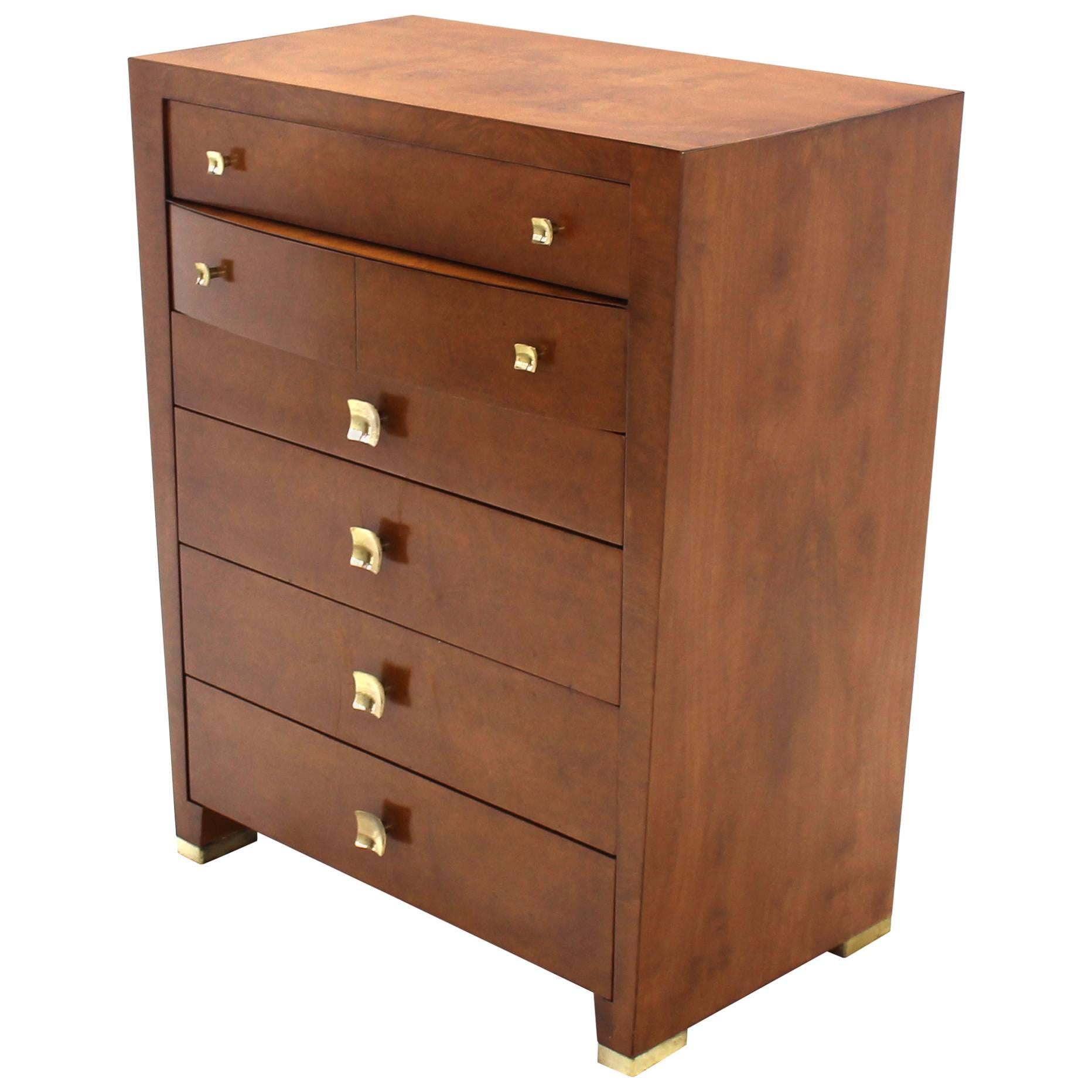 Mid Century Modern Burl Wood Walnut High Chest Dresser Art Deco