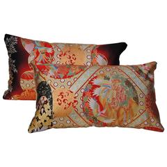 Vintage Custom Pair of Pillows Cut from a Silk Uchikake Wedding Kimono