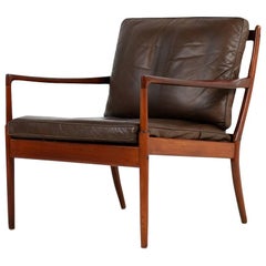 1960s Ib Kofod Larsen Lounge Easy Chair "Samsö" Brown Leather OPE, Sweden