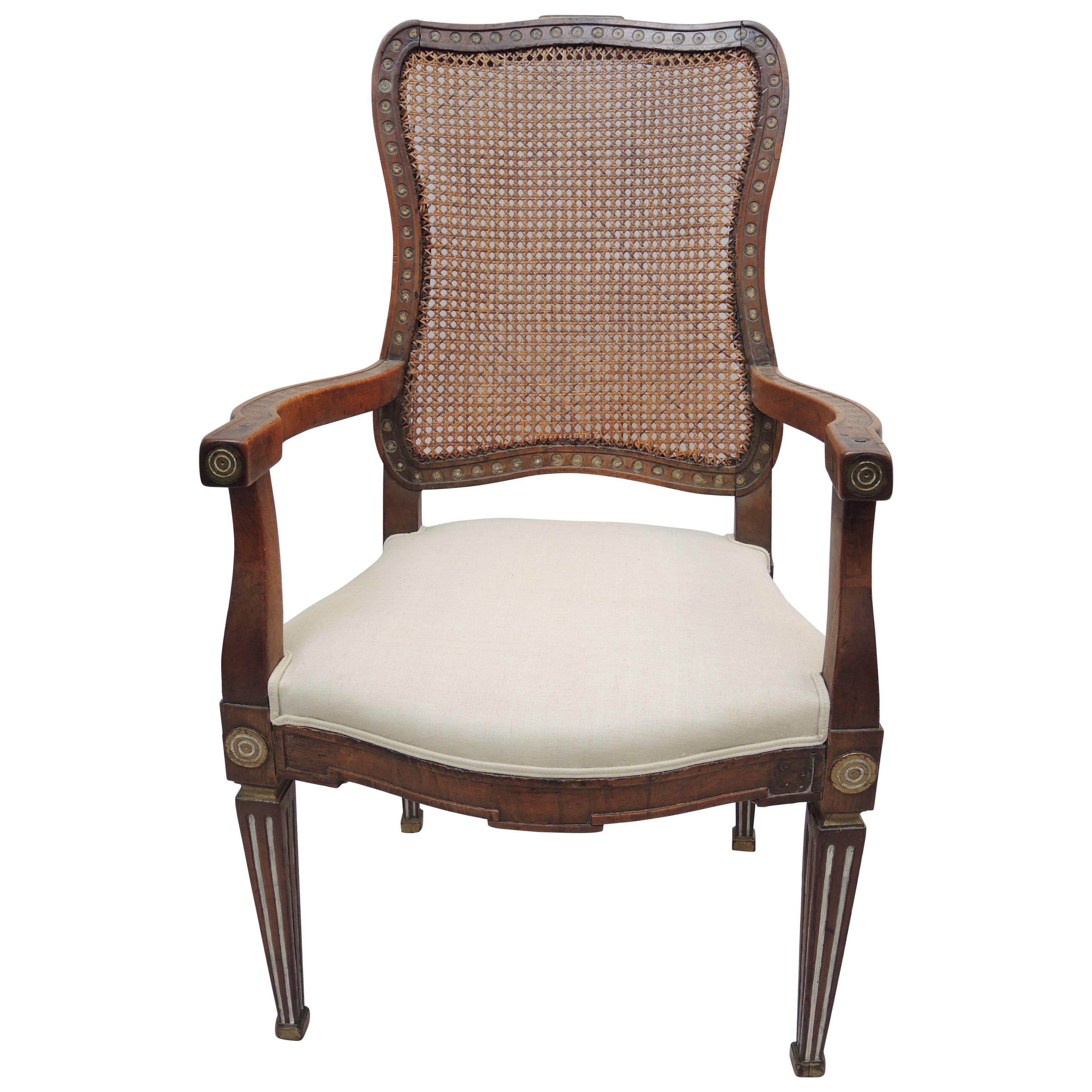 Early 19th Century Dutch Louis XVI Armchair with Cane Woven Back For Sale
