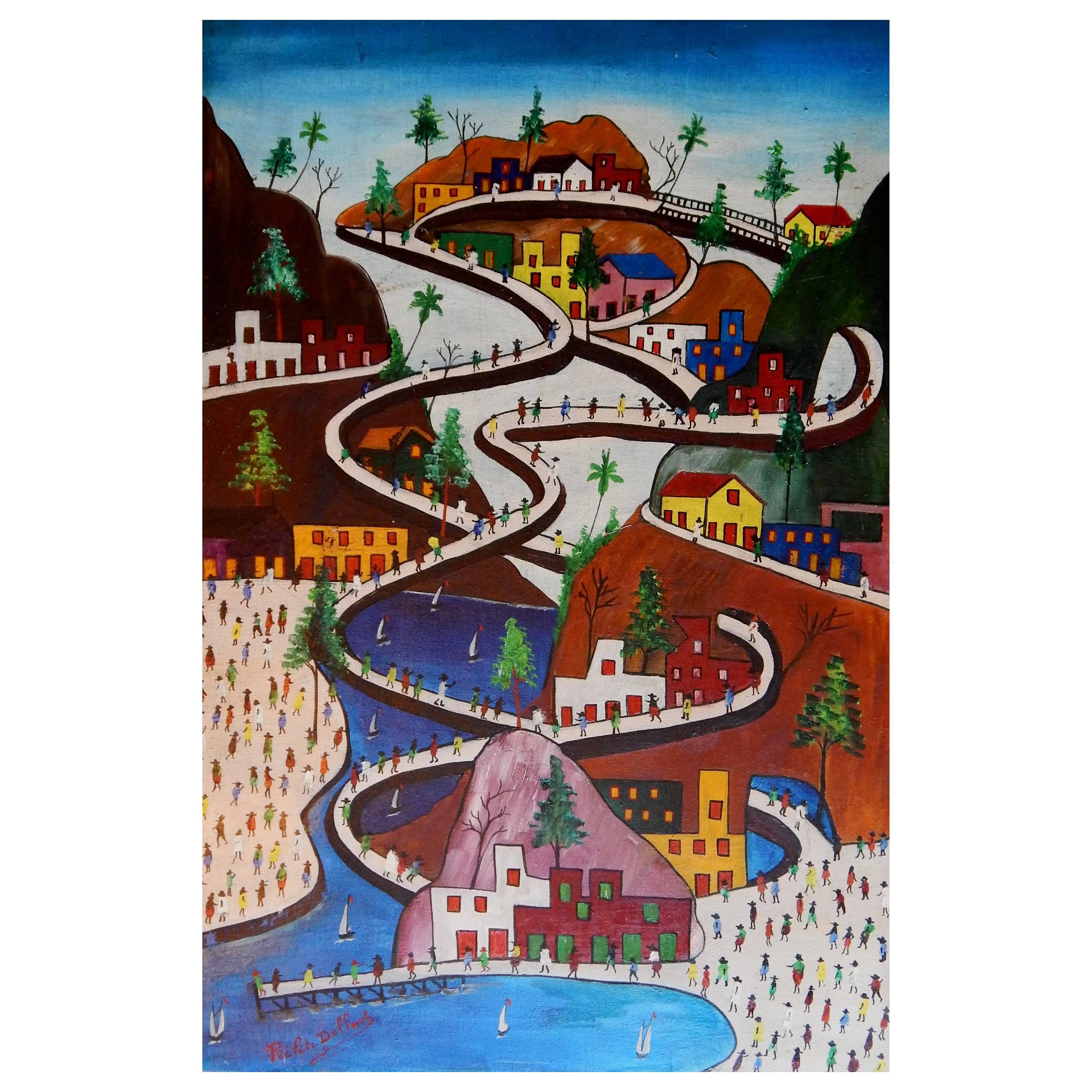 Haitian Folk Art Painting by Prefate Duffaut, circa 1960