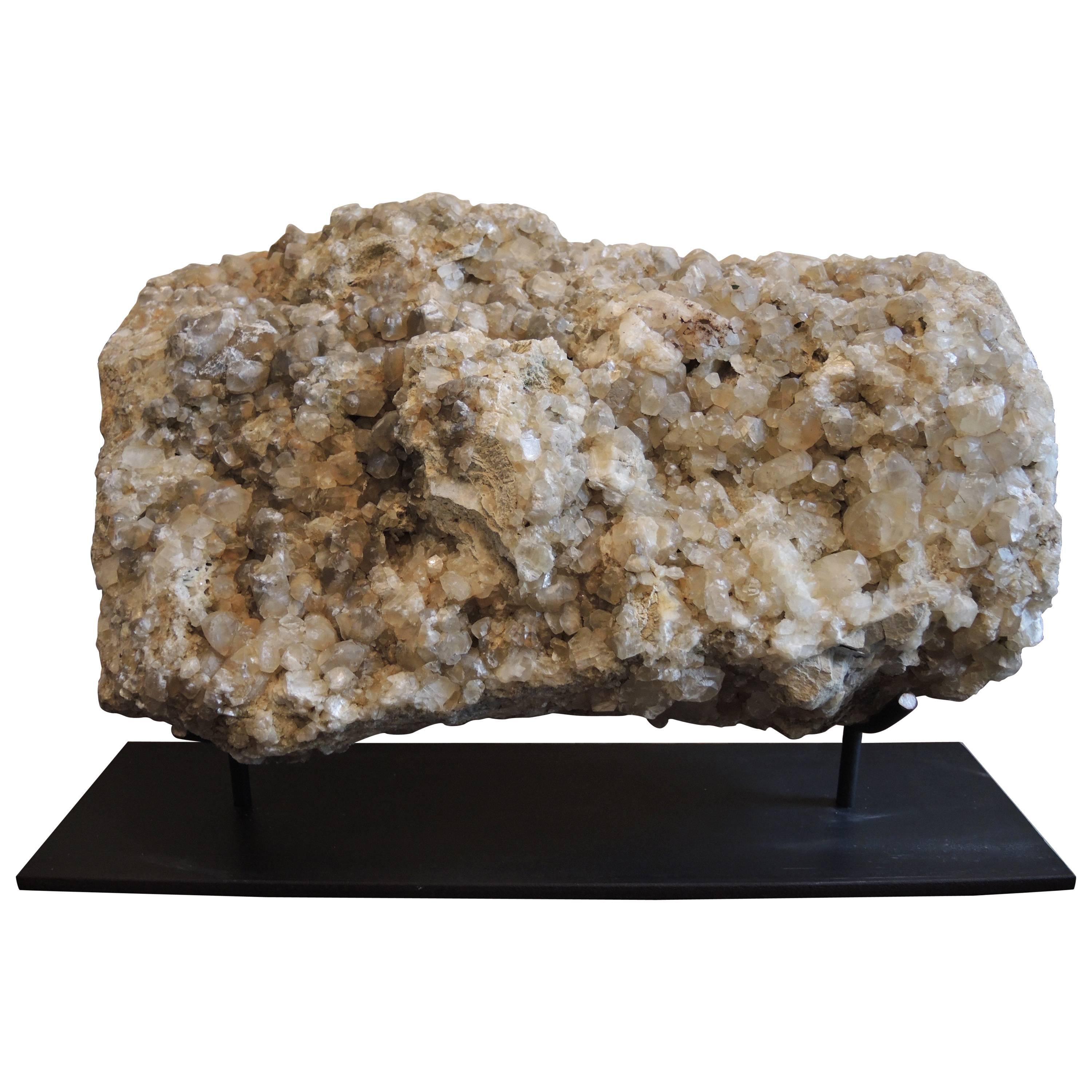 Large Quartz Crystal Stone Geode on Stand For Sale