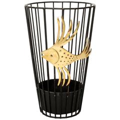 Umbrella Stand Fish, Brass Blackened Metal, Walter Bosse, Austria, 1950s 2