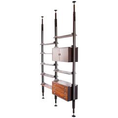 Floor to Ceiling Rosewood Bookshelf or Wall Unit by Stildomus, Italy, 1960s