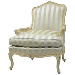Mid-20th Century French Louis XV Style Cream Painted Bergere Lounge Chair 7