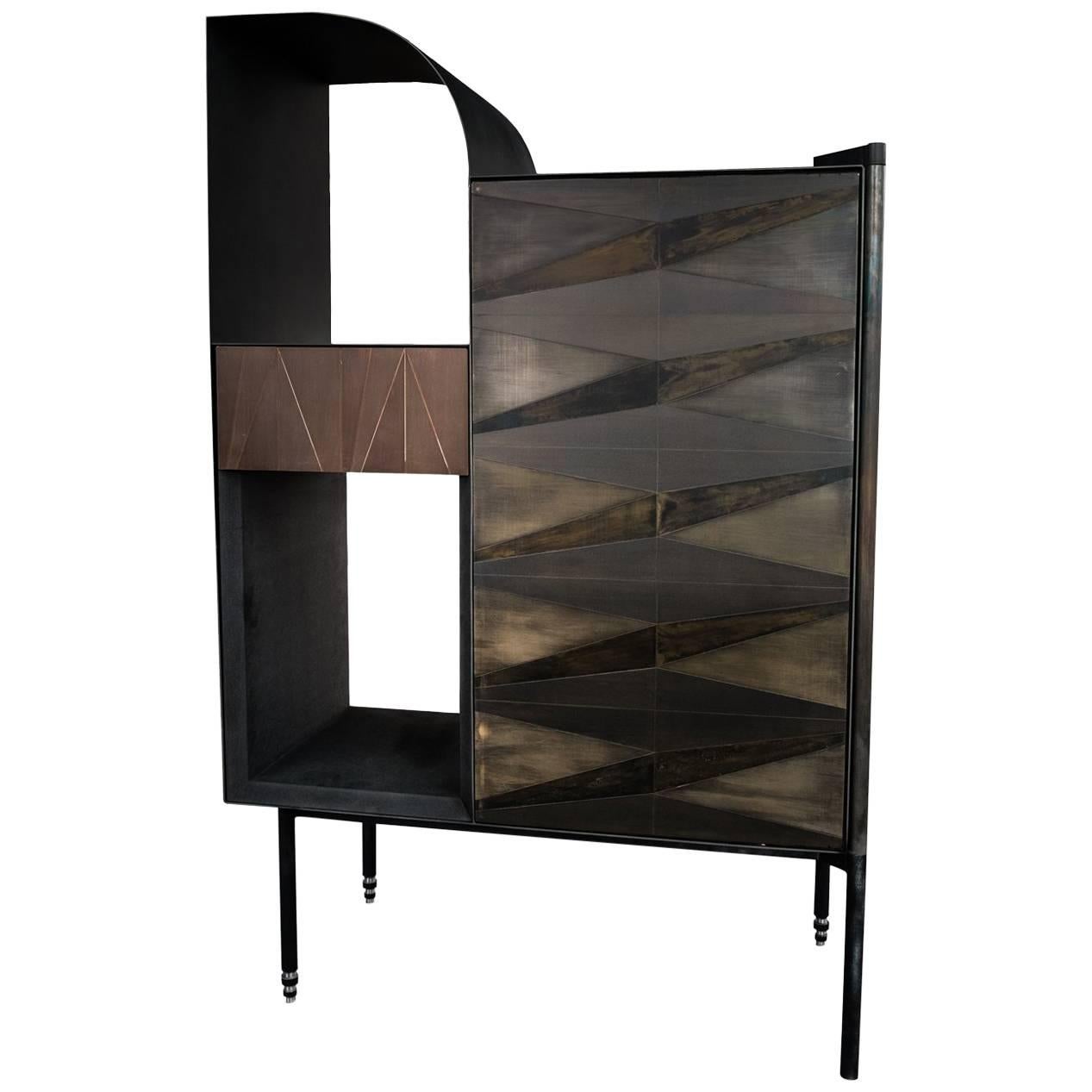 Marque' Console, Contemporary Inlaid Metal Cabinet Sideboard For Sale
