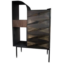 Marque' Console, Contemporary Inlaid Metal Cabinet Sideboard