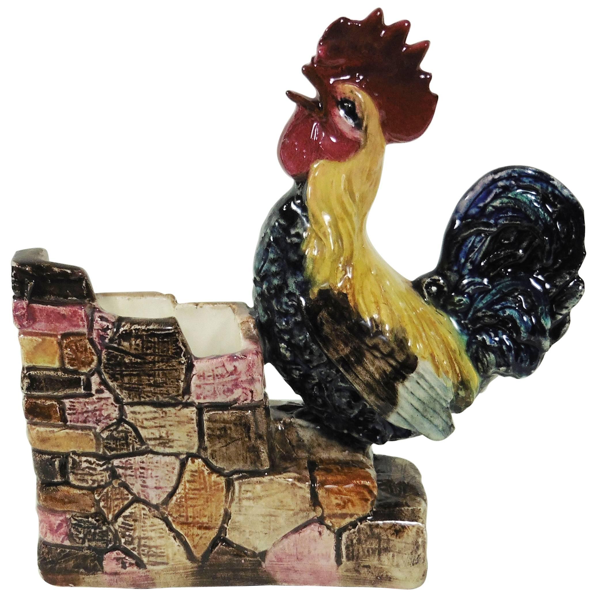 19th Century Majolica Rooster Massier Jardiniere For Sale