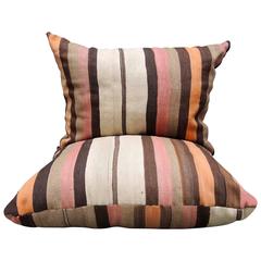 Large Vintage Moroccan Kilim Floor Pillows with Striped Design