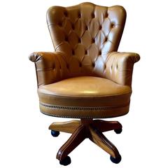 Vintage Style Button-Back Leather Desk Chair Captains Chair
