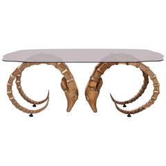 Brass and Glass Ram's Head or Ibex Coffee Table in the Style of Alain Chervet 9