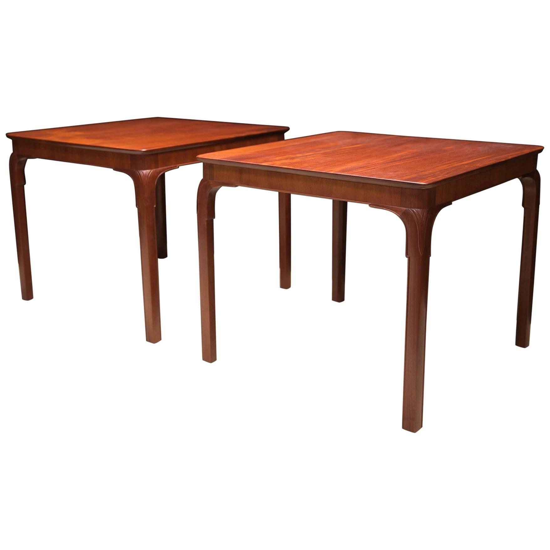 Frits Henningsen's Monumental Side Tables, Solid Cuban Mahogany and Carved Legs For Sale