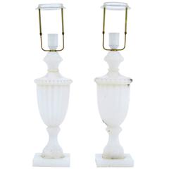 Pair of Art Deco White Alabaster Table Lamps