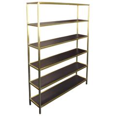 Tall Brass Etagere with Stained Walnut Shelves 5