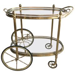 Beautiful French Oval Brass Drinks Trolley or Bar Cart