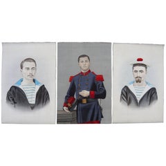 Rare 19th Century Chinese Portrait Paintings of European Sailors and a Soldier