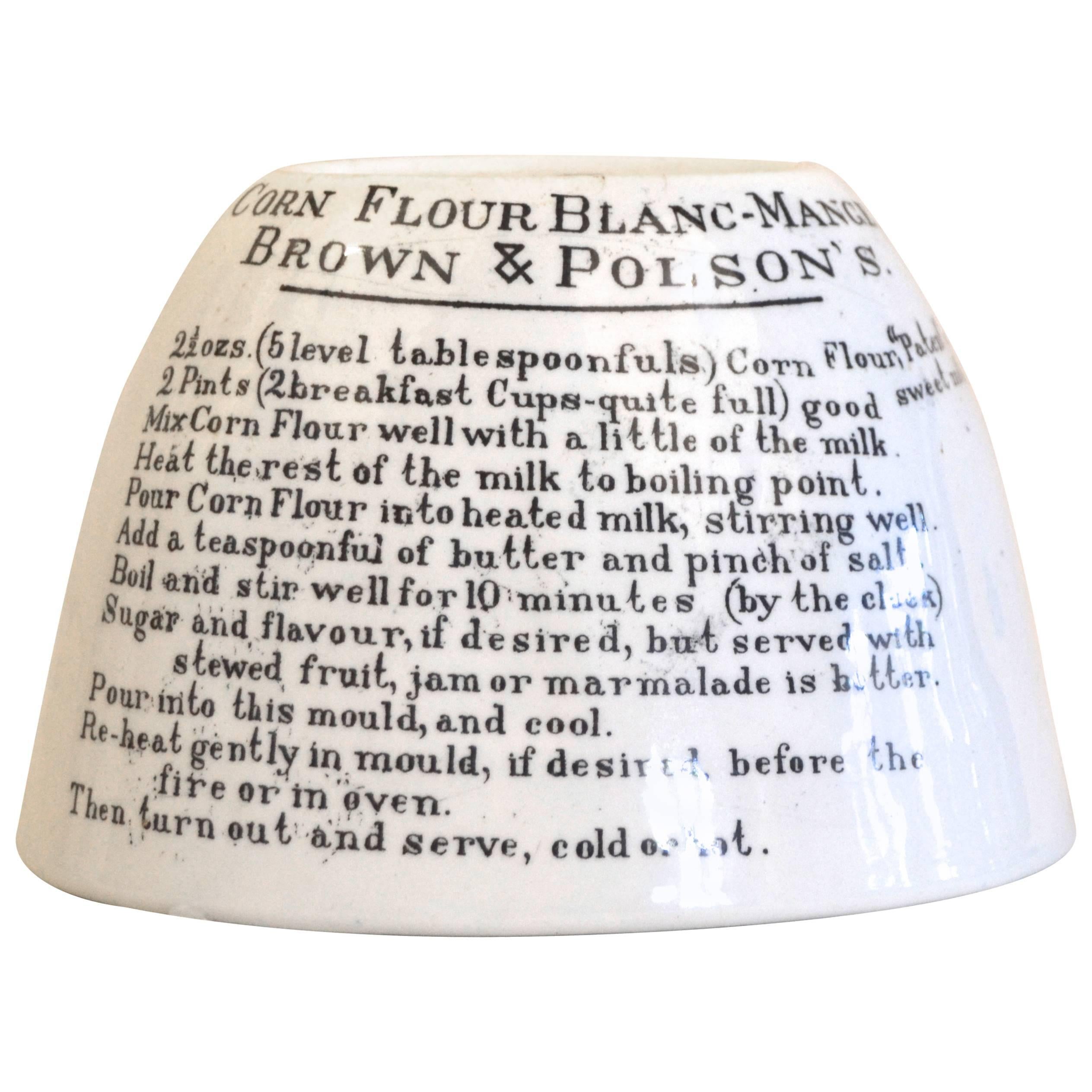 Ironstone Mold Printed with Pudding Recipe For Sale
